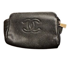 Black Leather Pouch with Embossed Logo